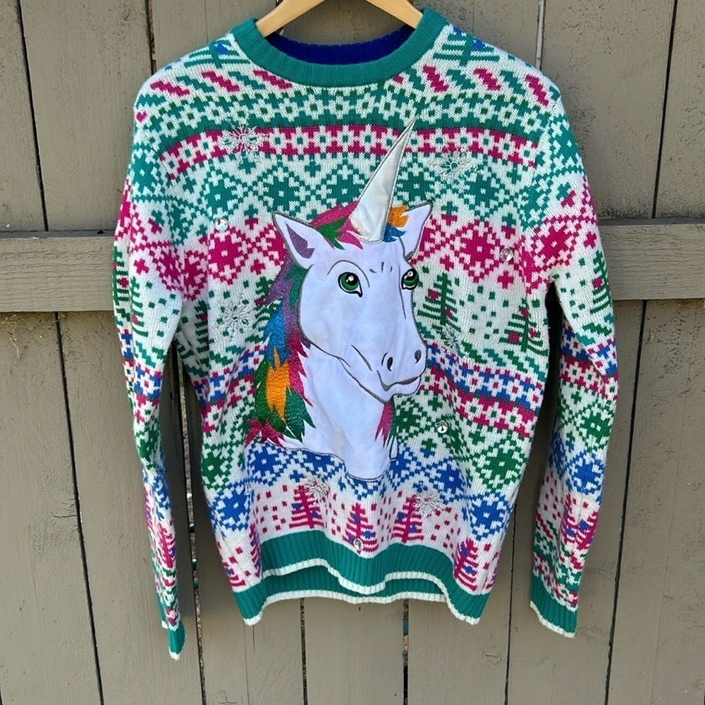 Blizzard Bay Unicorn Ugly Christmas Sweater Size Medium